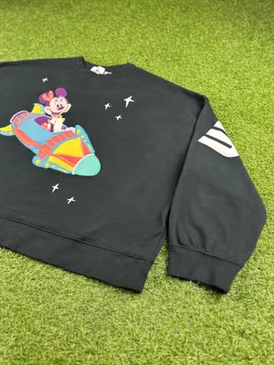 Disney Mouse Black crewneck sweatshirt featuring Minnie Mouse in a rocket ship with stars. thumbnail 2