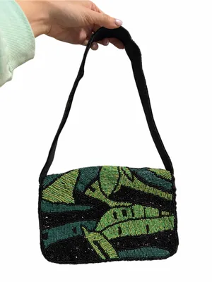 VIRAL TJ MAXX Beaded Green leaf Pattern Shoulder Bag thumbnail 2