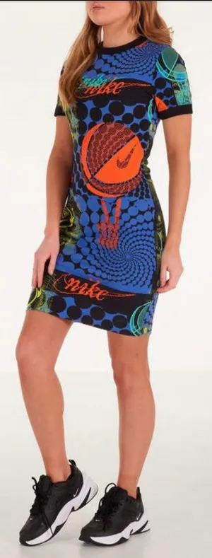 Nike Essential Rave Bodycon S/S Dress Graphic Print Women Medium Large Runs Small thumbnail 1