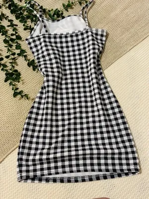 SHEIN Black & White Checkered Cami Mini Dress - Gingham Bodycon Slip thumbnail 3