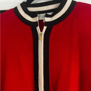 St. John Collection Red Knit Open-Front Jacket with Black and Cream Trim thumbnail 8