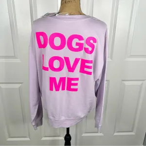 Sz L Wildfox Lavender “Dogs Love Me” Graphic Crewneck Sweatshirt NWT $108 MSRP thumbnail 8