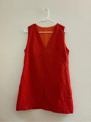 Commence Women's Orange V-Neck Sleeveless Linen Blend Mini Dress thumbnail 3