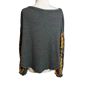Free people Blossom Thermal Top‎ ballon sleeve patchwork Sz XS oversized thumbnail 9