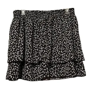 Shein Curve Black and White Floral Ruffle Tiered Skirt 2XL thumbnail 1