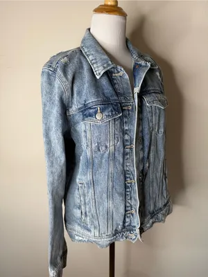 Old Navy Light Wash Distressed Denim Jacket thumbnail 2