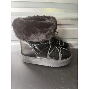 Patent Leather Quilted Black Snow‎ Boots with Fur Size 8.5 B-2 thumbnail 2