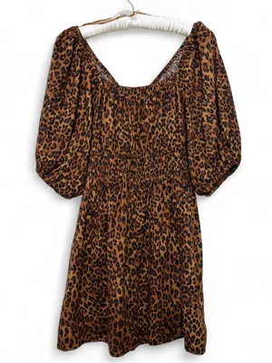 Old Navy Women’s V-Neck Leopard Smocked Puff Sleeve Mini Dress Size Large thumbnail 17