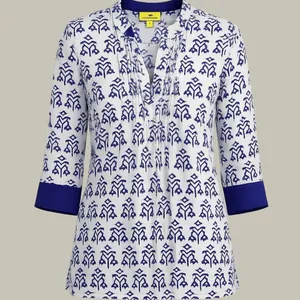 Roberta Roller Rabbit Cotton Tunic Top Blue Block Print Boho Beach Resort M‎ thumbnail 1