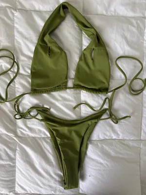 Olive Green Halter Top Bikini Set Small thumbnail 4