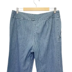 Ralph Lauren Jeans Co Pinstripe Denim Wide Leg Trouser Blue Cotton Size 10 VTG thumbnail 7