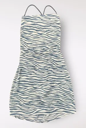 J.O.A. Dress Women’s Small Blue‎ White Zebra Print Lace Up Back Mini thumbnail 1