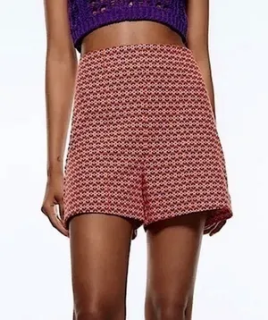 Zara Fitted High Waist Orange and Purple Geometric Print Shorts Small thumbnail 1