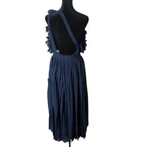 Lulus Navy Blue Ruffle Chiffon Midi Maxi‎ Dress Flowy One Shoulder Formal Size M thumbnail 2