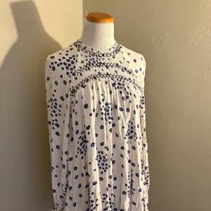 Free People Flowers in Her Hair Tunic Blue Floral Smocked Long Sleeve Top Small thumbnail 3