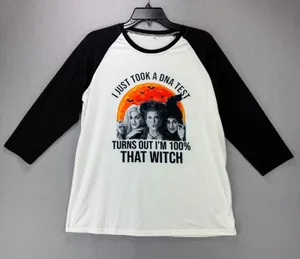 Hocus Pocus Top Large Raglan Sleeve 3/4 Length Sleeves Jersey T Shirt Halloween thumbnail 1
