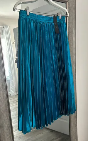 Teal Pleated Midi Skirt Blue thumbnail 1