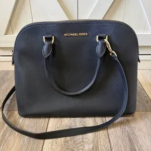 Michael Kors Cindy Large Dome Satchel Black & Gold Shoulder Bag Purse thumbnail 1