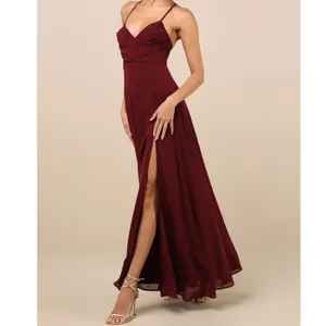 NEW Lulus Event Ready Burgundy Pleated Backless Lace-Up Sweeping Maxi Dress thumbnail 3