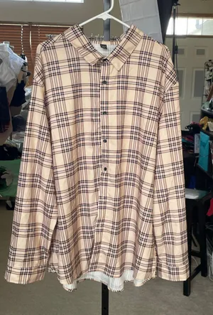 Women's SHEIN Plaid Button Down Shirt 4X Beige Brown thumbnail 1
