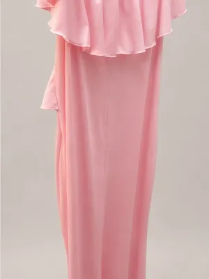 Women’s Pink Off-Shoulder Ruffle Stretch Maternity Mermaid Maxi Gown thumbnail 3