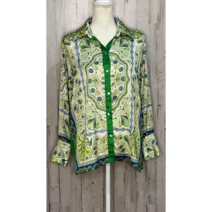 Zara Women's Paisley Print Button-Up Blouse Green Blue‎ Size Small thumbnail 2
