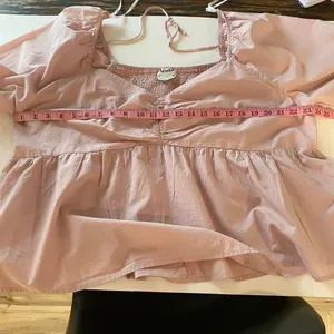 Arula Pink Peasant Babydoll Blouse Ruched Bust Long Sleeve Size C Boho Top thumbnail 6