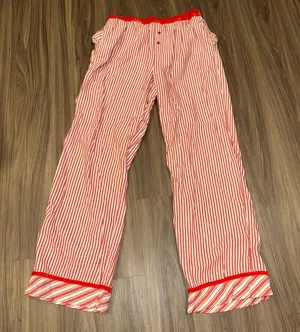 PINK Victoria's Secret Pajama Pants Medium Red White Striped Sleep‎ Lounge thumbnail 1