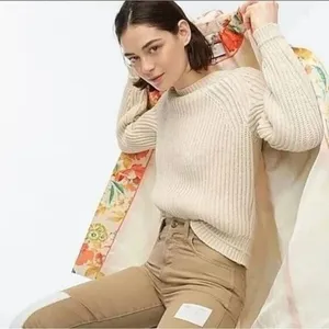 J.Crew Chunky Ribbed Crewneck Long Sleeve Pullover Sweater Stretch M Cream thumbnail 1