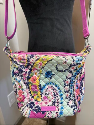 Vera Bradley Carson Hobo‎ Crossbody Bag Top & Side Zip Pink “Wildflower Quilted thumbnail 1