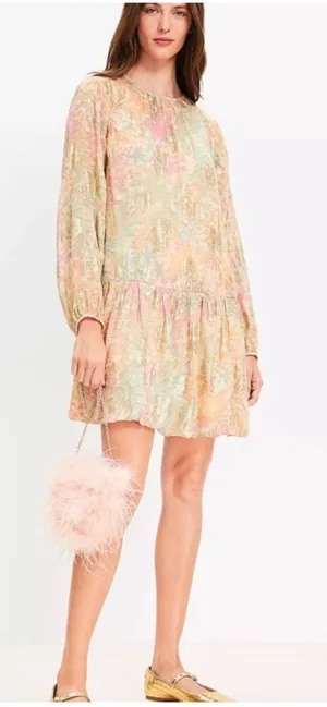 NEW LOFT Shimmer Floral Jacquard Bubble Hem Mini Dress - Size M thumbnail 1
