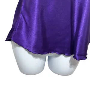 Purple Satin Babydoll Cami Top L Y2K Ruffle Trim Empire‎ Waist Romantic Coquette thumbnail 4