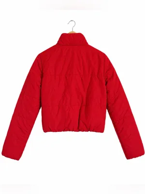 Guess Puffer Jacket Y2K Red Cropped Streetwear Quilted Zip Up Size Small thumbnail 3