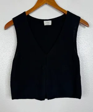 Wilfred Aritzia Black Knit V-Neck Cropped Sweater Vest Wool Cotton Blend Small thumbnail 1