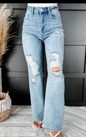 High Rise Distressed Straight Leg Jeans thumbnail 4