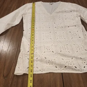 646 Main white eyelet embroidered short sleeve top tunic large 100% cotton thumbnail 10