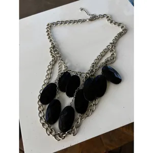 Vintage Statement Necklace Black Silver Tone Chunky Bib‎ Goth Grunge Edgy thumbnail 3