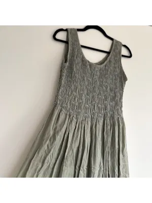Basement USA Inc Sage Green Smocked Maxi Dress Sleeveless Boho Cottagecore thumbnail 6
