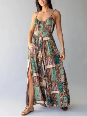 NWT Women’s Natural Life Golden Eye Wide Leg Paisley Patchwork Jumpsuit Size M thumbnail 3
