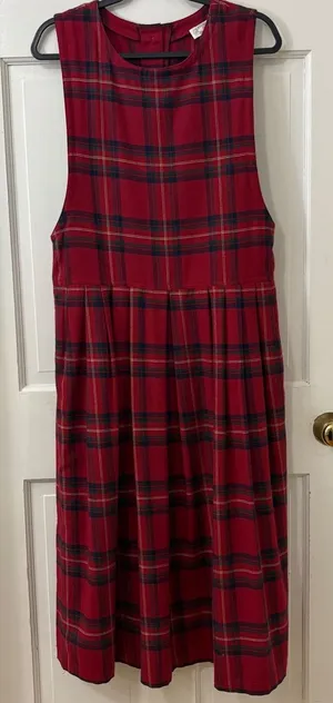 VTG H. Stockton 90s Midi Jumper Dress 10 Red Plaid‎ Farm Prairie Modest Grunge thumbnail 1