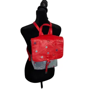 Desigual Floral Embroidered Mandala Denim Backpack Red Blue Mix Media Braided thumbnail 2