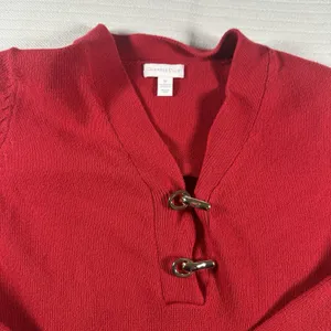 Charter Club Women’s Sweater Medium Red Knit Toggle Neck Pullover thumbnail 4