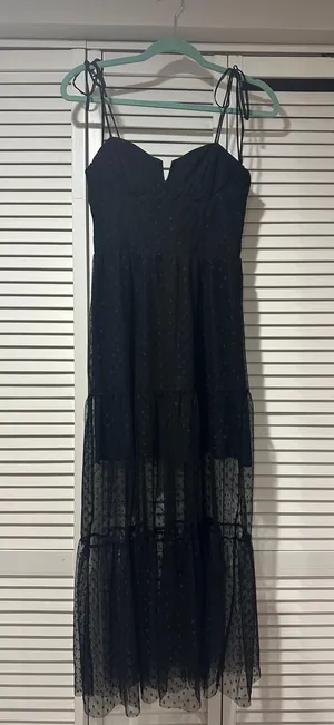 Lulus Black Mesh Tiered Maxi Dress thumbnail 6