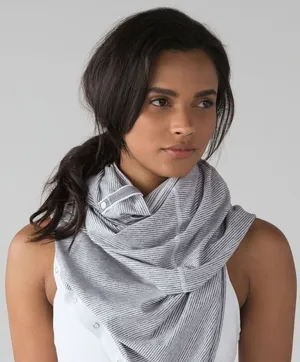 Lululemon‎ Vinyasa Scarf Grey White Micro Stripe Snap Wrap One Size O/S thumbnail 1