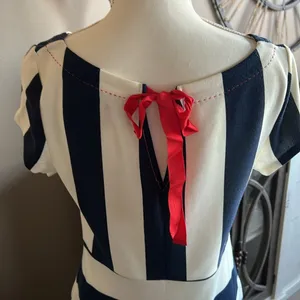 ANTHROPOLOGIE Postage Stamp Navy & White Striped Mini Dress Size Medium thumbnail 5