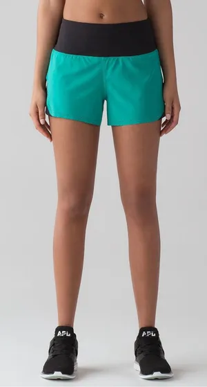 Lululemon Smooth Stride Shorts 4 Viridian Green Black Running Brief Lined Zip thumbnail 1