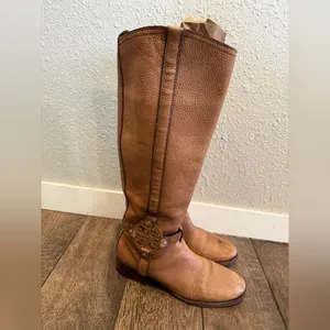 Tory Burch‎ women’s Brown Leather Logo Knee Length Boots Size 9 thumbnail 5