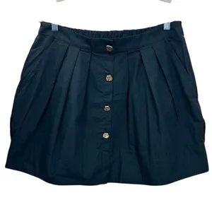 Anthropologie Black Pleated Mini Skirt Gold Buttons Size XL thumbnail 2