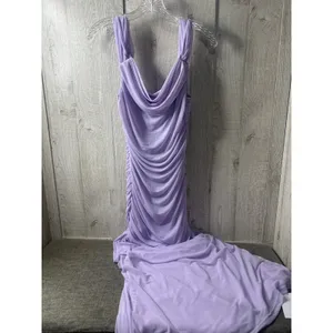 Womens Lg Lavender Ruched Cowl Neck Maxi Gown Sleeveless Purple Sexy Long Dress thumbnail 2
