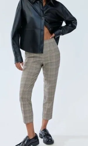 Aritzia Babaton Black‎ Brown Plaid Straight Pull On Pants thumbnail 1